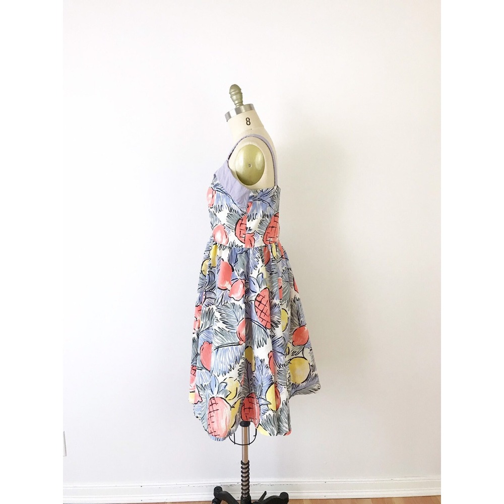 Vintage Tropical Fruit Dress Lavender Pineapple Print Rockabilly Fit Flare - Picture 5 of 8